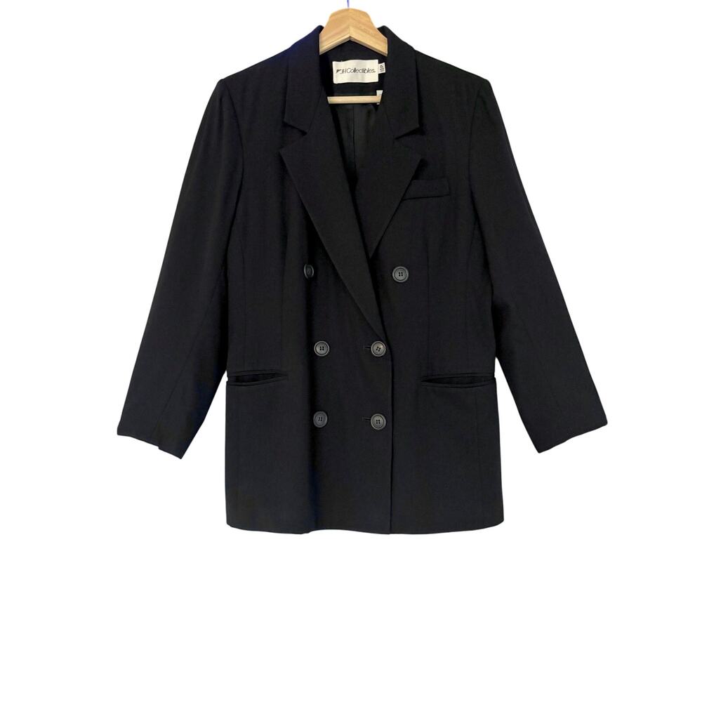 Vintage Black 100% Wool Double Breasted Blazer- Size 10, Minimalist Quiet Luxury